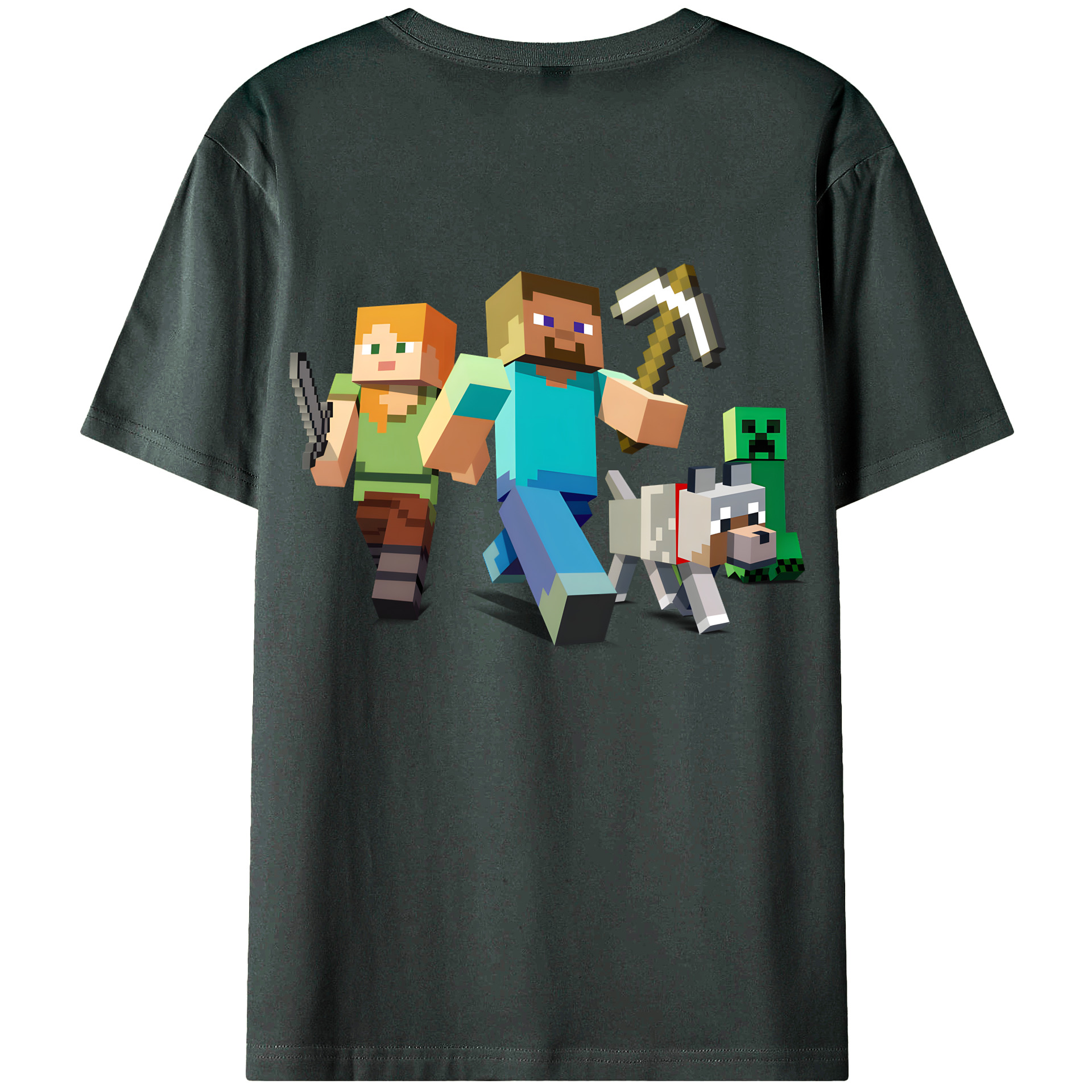 （画像用） マインクラフト ブロックの世界 Minecraft MC Block world 綿100％ メンズ半袖Tシャツ（バックプリント） 通気性